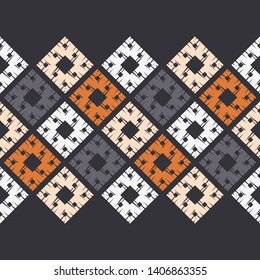 Ethnic boho seamless pattern. Lace. Embroidery on fabric. Patchwork texture. Weaving. Traditional ornament. Tribal pattern. Folk motif. Can be used for wallpaper, textile, wrapping, web.