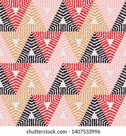 Ethnic boho seamless pattern. Lace. Embroidery on fabric. Patchwork texture. Weaving. Traditional ornament. Tribal pattern. Folk motif. Can be used for wallpaper, textile, wrapping, web.