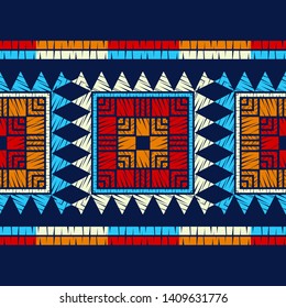 Ethnic boho seamless pattern. Lace. Embroidery on fabric. Patchwork texture. Weaving. Traditional ornament. Tribal pattern. Folk motif. Can be used for wallpaper, textile, wrapping, web.