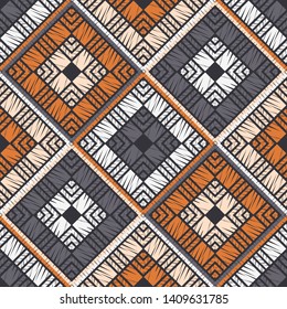 Ethnic boho seamless pattern. Lace. Embroidery on fabric. Patchwork texture. Weaving. Traditional ornament. Tribal pattern. Folk motif. Can be used for wallpaper, textile, wrapping, web.