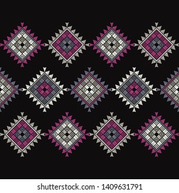 Ethnic boho seamless pattern. Lace. Embroidery on fabric. Patchwork texture. Weaving. Traditional ornament. Tribal pattern. Folk motif. Can be used for wallpaper, textile, wrapping, web.