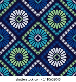 Ethnic boho seamless pattern. Lace. Embroidery on fabric. Patchwork texture. Weaving. Traditional ornament. Tribal pattern. Folk motif. Can be used for wallpaper, textile, wrapping, web.