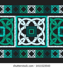 Ethnic boho seamless pattern. Lace. Embroidery on fabric. Patchwork texture. Weaving. Traditional ornament. Tribal pattern. Folk motif. Can be used for wallpaper, textile, wrapping, web.