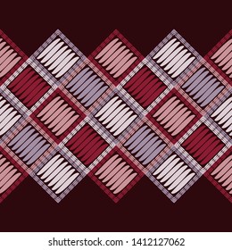 Ethnic boho seamless pattern. Lace. Embroidery on fabric. Patchwork texture. Weaving. Traditional ornament. Tribal pattern. Folk motif. Can be used for wallpaper, textile, wrapping, web.