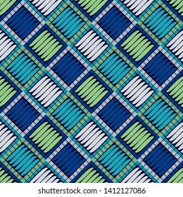 Ethnic boho seamless pattern. Lace. Embroidery on fabric. Patchwork texture. Weaving. Traditional ornament. Tribal pattern. Folk motif. Can be used for wallpaper, textile, wrapping, web.