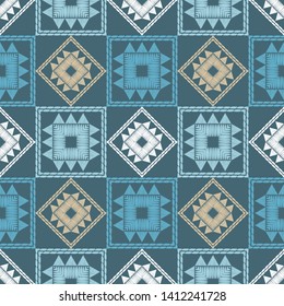 Ethnic boho seamless pattern. Lace. Embroidery on fabric. Patchwork texture. Weaving. Traditional ornament. Tribal pattern. Folk motif. Can be used for wallpaper, textile, wrapping, web.