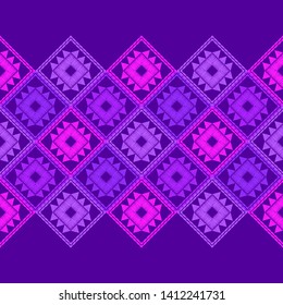 Ethnic boho seamless pattern. Lace. Embroidery on fabric. Patchwork texture. Weaving. Traditional ornament. Tribal pattern. Folk motif. Can be used for wallpaper, textile, wrapping, web.