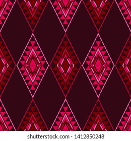 Ethnic boho seamless pattern. Lace. Embroidery on fabric. Patchwork texture. Weaving. Traditional ornament. Tribal pattern. Folk motif. Can be used for wallpaper, textile, wrapping, web.