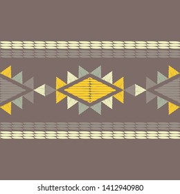 Ethnic boho seamless pattern. Lace. Embroidery on fabric. Patchwork texture. Weaving. Traditional ornament. Tribal pattern. Folk motif. Can be used for wallpaper, textile, wrapping, web.
