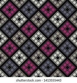 Ethnic boho seamless pattern. Lace. Embroidery on fabric. Patchwork texture. Weaving. Traditional ornament. Tribal pattern. Folk motif. Can be used for wallpaper, textile, wrapping, web.