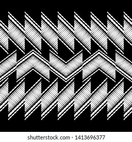 Ethnic boho seamless pattern. Lace. Embroidery on fabric. Patchwork texture. Weaving. Traditional ornament. Tribal pattern. Folk motif. Can be used for wallpaper, textile, wrapping, web.
