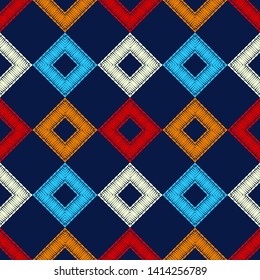 Ethnic boho seamless pattern. Lace. Embroidery on fabric. Patchwork texture. Weaving. Traditional ornament. Tribal pattern. Folk motif. Can be used for wallpaper, textile, wrapping, web.