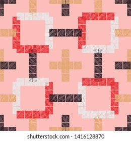 Ethnic boho seamless pattern. Lace. Embroidery on fabric. Patchwork texture. Weaving. Traditional ornament. Tribal pattern. Folk motif. Can be used for wallpaper, textile, wrapping, web.