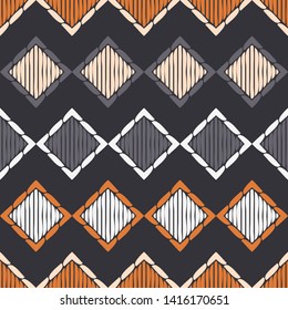 Ethnic boho seamless pattern. Lace. Embroidery on fabric. Patchwork texture. Weaving. Traditional ornament. Tribal pattern. Folk motif. Can be used for wallpaper, textile, wrapping, web.