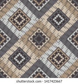 Ethnic boho seamless pattern. Lace. Embroidery on fabric. Patchwork texture. Weaving. Traditional ornament. Tribal pattern. Folk motif. Can be used for wallpaper, textile, wrapping, web.