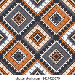 Ethnic boho seamless pattern. Lace. Embroidery on fabric. Patchwork texture. Weaving. Traditional ornament. Tribal pattern. Folk motif. Can be used for wallpaper, textile, wrapping, web.