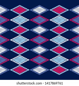 Ethnic boho seamless pattern. Lace. Embroidery on fabric. Patchwork texture. Weaving. Traditional ornament. Tribal pattern. Folk motif. Can be used for wallpaper, textile, wrapping, web.