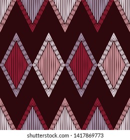 Ethnic boho seamless pattern. Lace. Embroidery on fabric. Patchwork texture. Weaving. Traditional ornament. Tribal pattern. Folk motif. Can be used for wallpaper, textile, wrapping, web.