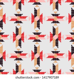 Ethnic boho seamless pattern. Lace. Embroidery on fabric. Patchwork texture. Weaving. Traditional ornament. Tribal pattern. Folk motif. Can be used for wallpaper, textile, wrapping, web.