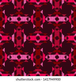 Ethnic boho seamless pattern. Lace. Embroidery on fabric. Patchwork texture. Weaving. Traditional ornament. Tribal pattern. Folk motif. Can be used for wallpaper, textile, wrapping, web.