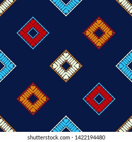 Ethnic boho seamless pattern. Lace. Embroidery on fabric. Patchwork texture. Weaving. Traditional ornament. Tribal pattern. Folk motif. Can be used for wallpaper, textile, wrapping, web.
