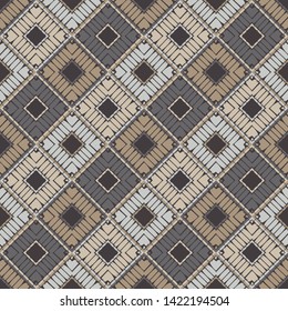 Ethnic boho seamless pattern. Lace. Embroidery on fabric. Patchwork texture. Weaving. Traditional ornament. Tribal pattern. Folk motif. Can be used for wallpaper, textile, wrapping, web.
