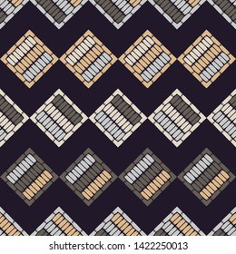 Ethnic boho seamless pattern. Lace. Embroidery on fabric. Patchwork texture. Weaving. Traditional ornament. Tribal pattern. Folk motif. Can be used for wallpaper, textile, wrapping, web.
