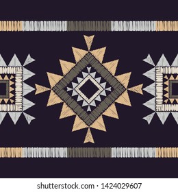 Ethnic boho seamless pattern. Lace. Embroidery on fabric. Patchwork texture. Weaving. Traditional ornament. Tribal pattern. Folk motif. Can be used for wallpaper, textile, wrapping, web.