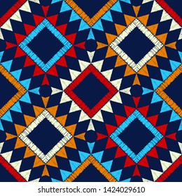Ethnic boho seamless pattern. Lace. Embroidery on fabric. Patchwork texture. Weaving. Traditional ornament. Tribal pattern. Folk motif. Can be used for wallpaper, textile, wrapping, web.