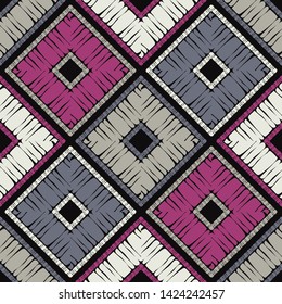 Ethnic boho seamless pattern. Lace. Embroidery on fabric. Patchwork texture. Weaving. Traditional ornament. Tribal pattern. Folk motif. Can be used for wallpaper, textile, wrapping, web.