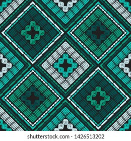 Ethnic boho seamless pattern. Lace. Embroidery on fabric. Patchwork texture. Weaving. Traditional ornament. Tribal pattern. Folk motif. Can be used for wallpaper, textile, wrapping, web.