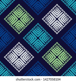Ethnic boho seamless pattern. Lace. Embroidery on fabric. Patchwork texture. Weaving. Traditional ornament. Tribal pattern. Folk motif. Can be used for wallpaper, textile, wrapping, web.