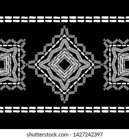 Ethnic boho seamless pattern. Lace. Embroidery on fabric. Patchwork texture. Weaving. Traditional ornament. Tribal pattern. Folk motif. Can be used for wallpaper, textile, wrapping, web.