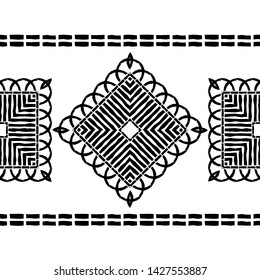 Ethnic boho seamless pattern. Lace. Embroidery on fabric. Patchwork texture. Weaving. Traditional ornament. Tribal pattern. Folk motif. Can be used for wallpaper, textile, wrapping, web.