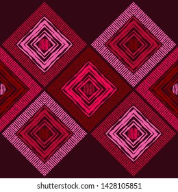 Ethnic boho seamless pattern. Lace. Embroidery on fabric. Patchwork texture. Weaving. Traditional ornament. Tribal pattern. Folk motif. Can be used for wallpaper, textile, wrapping, web.
