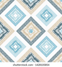 Ethnic boho seamless pattern. Lace. Embroidery on fabric. Patchwork texture. Weaving. Traditional ornament. Tribal pattern. Folk motif. Can be used for wallpaper, textile, wrapping, web.