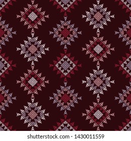Ethnic boho seamless pattern. Lace. Embroidery on fabric. Patchwork texture. Weaving. Traditional ornament. Tribal pattern. Folk motif. Can be used for wallpaper, textile, wrapping, web.