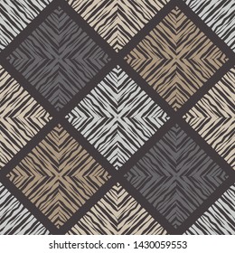Ethnic boho seamless pattern. Lace. Embroidery on fabric. Patchwork texture. Weaving. Traditional ornament. Tribal pattern. Folk motif. Can be used for wallpaper, textile, wrapping, web.