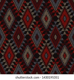 Ethnic boho seamless pattern. Lace. Embroidery on fabric. Patchwork texture. Weaving. Traditional ornament. Tribal pattern. Folk motif. Can be used for wallpaper, textile, wrapping, web.