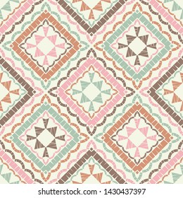Ethnic boho seamless pattern. Lace. Embroidery on fabric. Patchwork texture. Weaving. Traditional ornament. Tribal pattern. Folk motif. Can be used for wallpaper, textile, wrapping, web.