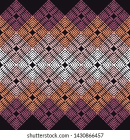 Ethnic boho seamless pattern. Lace. Embroidery on fabric. Patchwork texture. Weaving. Traditional ornament. Tribal pattern. Folk motif. Can be used for wallpaper, textile, wrapping, web.