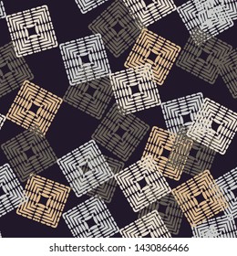 Ethnic boho seamless pattern. Lace. Embroidery on fabric. Patchwork texture. Weaving. Traditional ornament. Tribal pattern. Folk motif. Can be used for wallpaper, textile, wrapping, web.