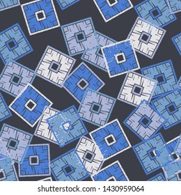 Ethnic boho seamless pattern. Lace. Embroidery on fabric. Patchwork texture. Weaving. Traditional ornament. Tribal pattern. Folk motif. Can be used for wallpaper, textile, wrapping, web.