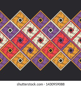 Ethnic boho seamless pattern. Lace. Embroidery on fabric. Patchwork texture. Weaving. Traditional ornament. Tribal pattern. Folk motif. Can be used for wallpaper, textile, wrapping, web.