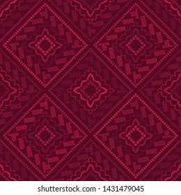 Ethnic boho seamless pattern. Lace. Embroidery on fabric. Patchwork texture. Weaving. Traditional ornament. Tribal pattern. Folk motif. Can be used for wallpaper, textile, wrapping, web.