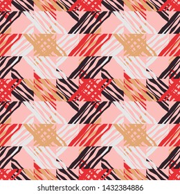 Ethnic boho seamless pattern. Lace. Embroidery on fabric. Patchwork texture. Weaving. Traditional ornament. Tribal pattern. Folk motif. Can be used for wallpaper, textile, wrapping, web.