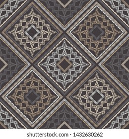Ethnic boho seamless pattern. Lace. Embroidery on fabric. Patchwork texture. Weaving. Traditional ornament. Tribal pattern. Folk motif. Can be used for wallpaper, textile, wrapping, web.