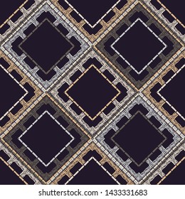 Ethnic boho seamless pattern. Lace. Embroidery on fabric. Patchwork texture. Weaving. Traditional ornament. Tribal pattern. Folk motif. Can be used for wallpaper, textile, wrapping, web.