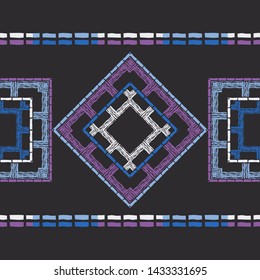 Ethnic boho seamless pattern. Lace. Embroidery on fabric. Patchwork texture. Weaving. Traditional ornament. Tribal pattern. Folk motif. Can be used for wallpaper, textile, wrapping, web.
