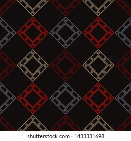 Ethnic boho seamless pattern. Lace. Embroidery on fabric. Patchwork texture. Weaving. Traditional ornament. Tribal pattern. Folk motif. Can be used for wallpaper, textile, wrapping, web.